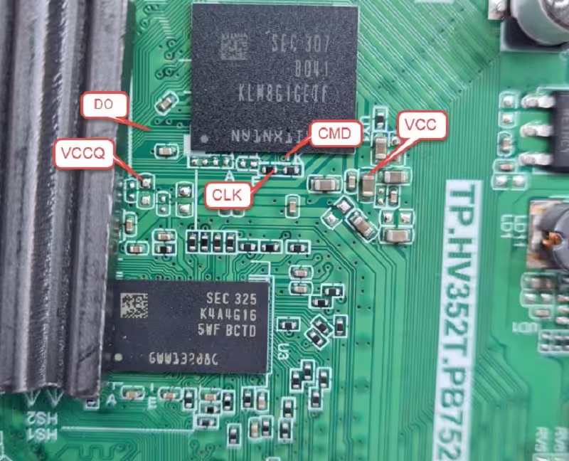 Diagram of TP.HV352T.PB752 EMMC pinouts