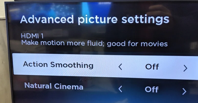 Action Smoothing settings with Off selected.