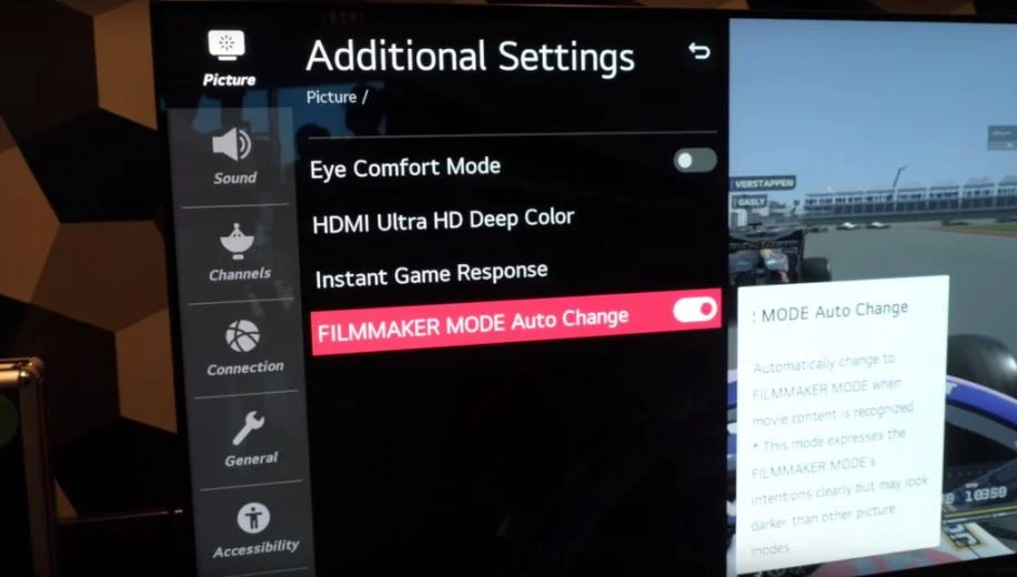 Filmmaker Mode setting on LG TV