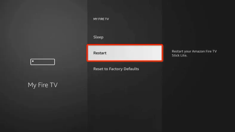Firestick settings menu restart option