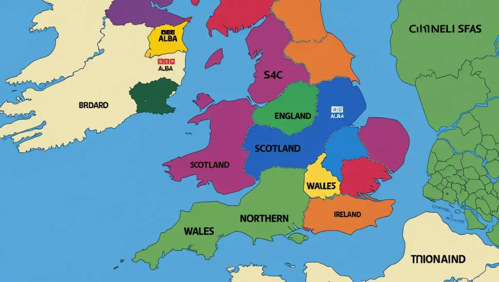 Map of UK regions for Freeview channels