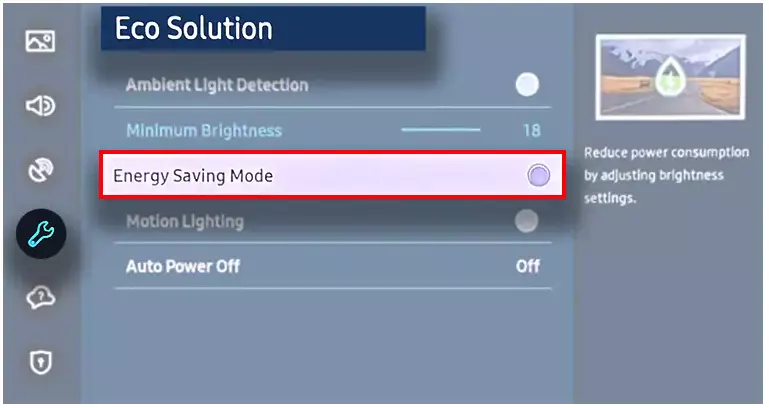 Samsung TV Eco Solution menu