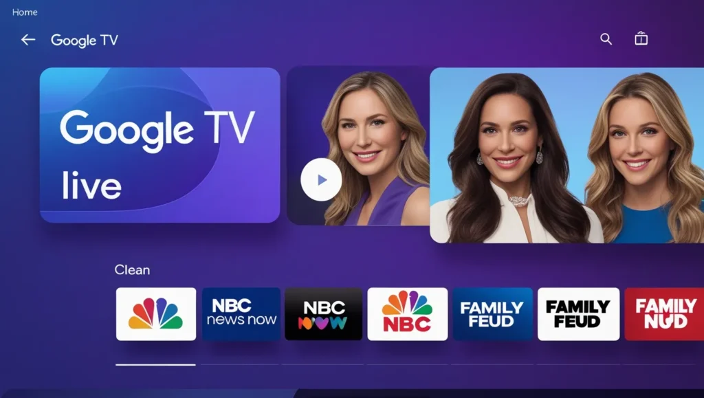 Google TV interface showing the Live tab for free channels.