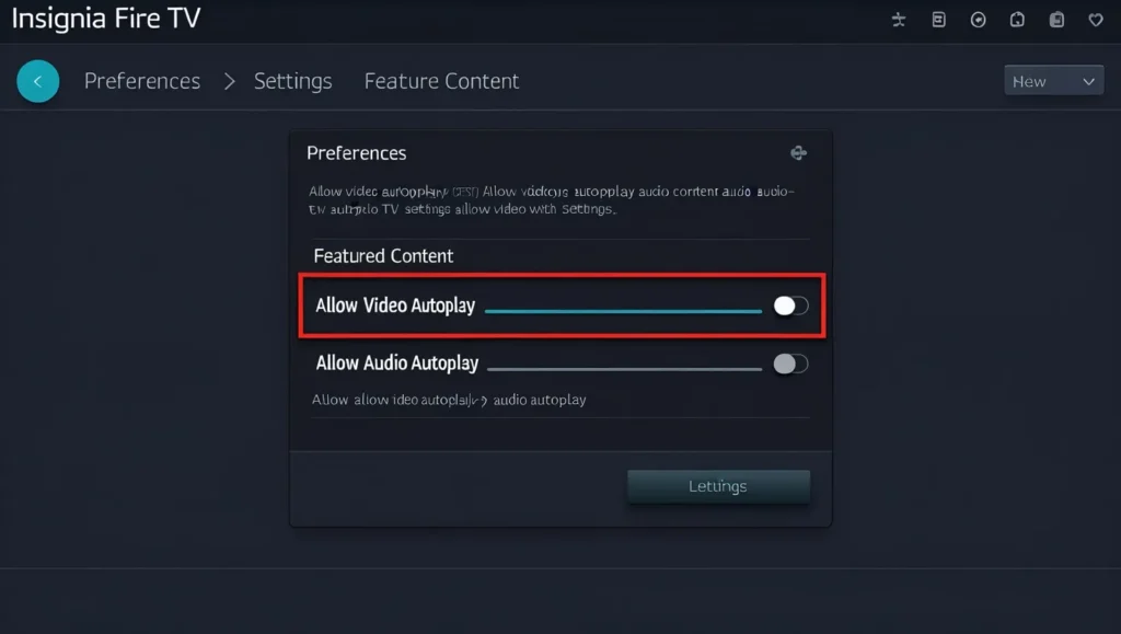 Settings menu on Insignia Fire TV with featured content options