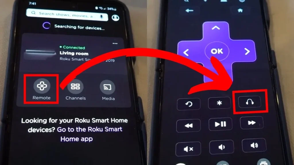 Roku app with headphones icon