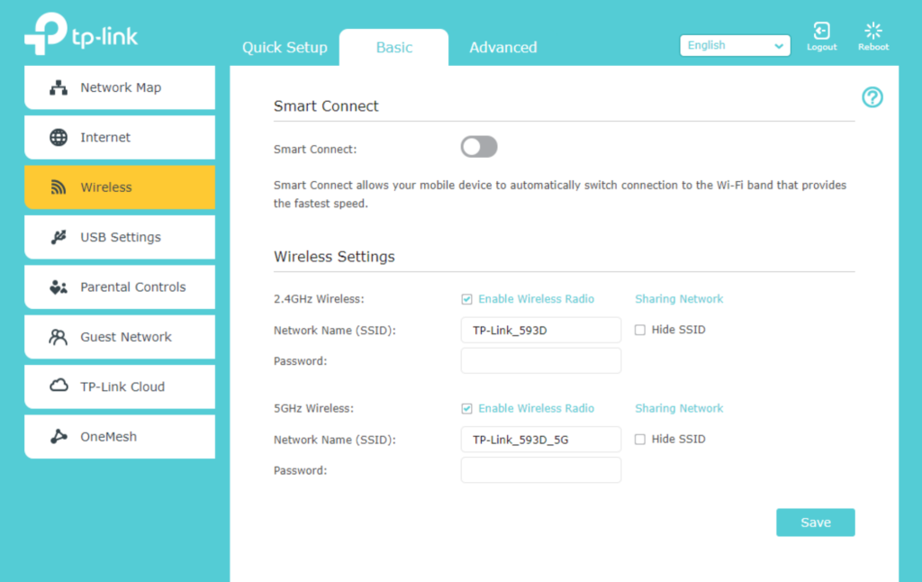 Router Wi-Fi settings