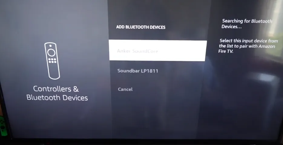 Fire TV Bluetooth device selection screen