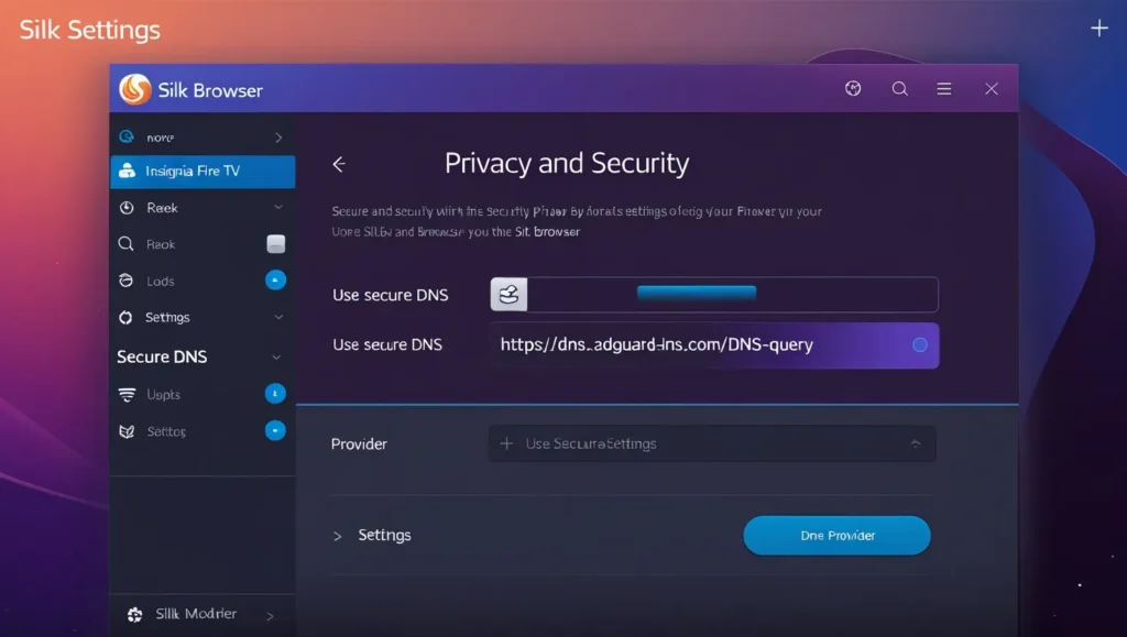Silk Browser settings with Secure DNS enabled