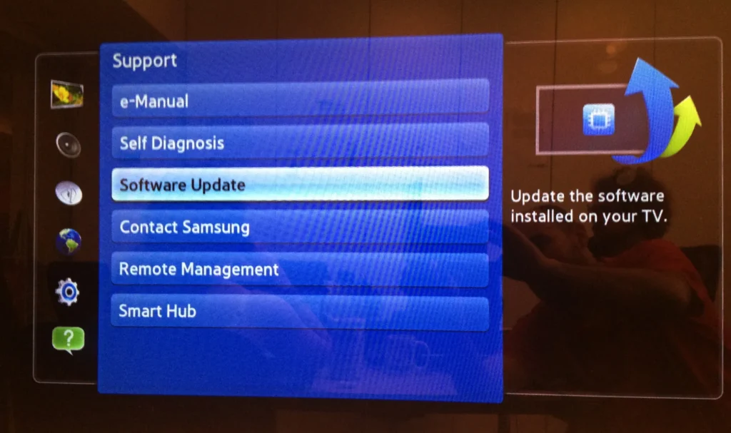 Samsung TV software update menu