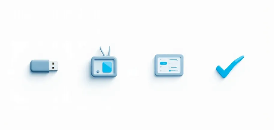 Icons showing how to install firmware on a TV.