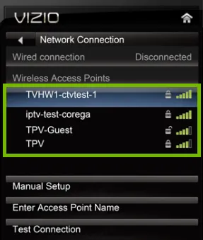 Vizio TV network settings menu