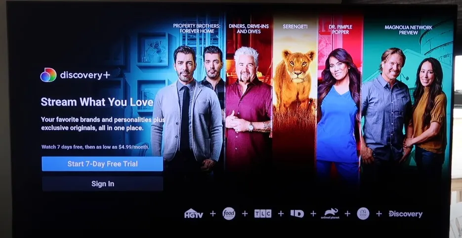Discovery Plus app on a smart TV