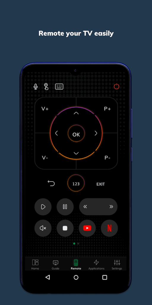 Screenshot of the Toshiba Smart Centre app showing the virtual remote control.