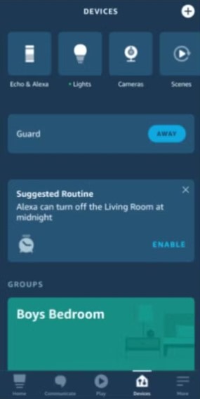 Alexa app devices tab screenshot