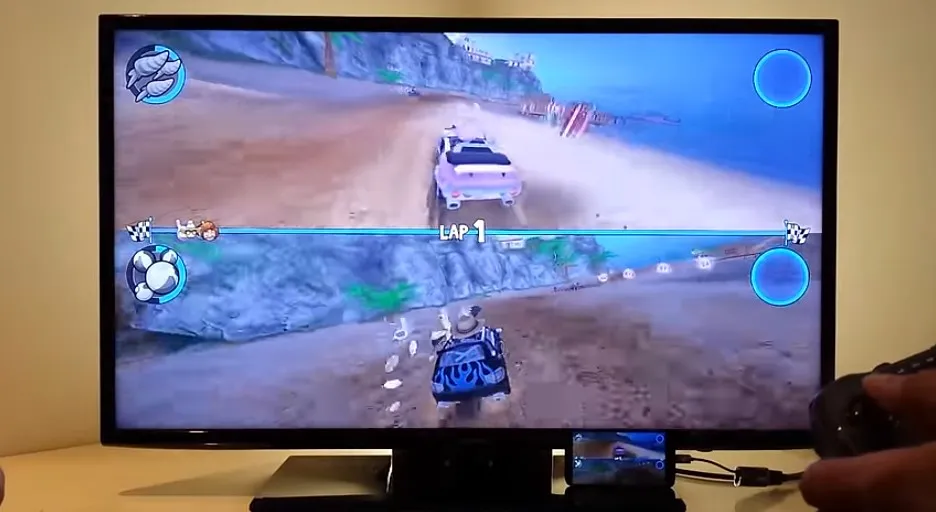 Karts racing on a beach track in Beach Buggy Racing