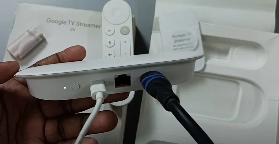 Google TV Streamer connected to TV via HDMI