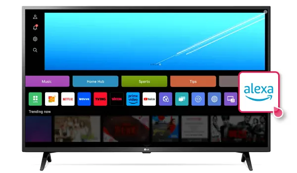 LG TV home screen showing Amazon Alexa app icon.