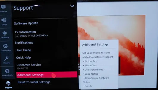 LG TV settings menu screen