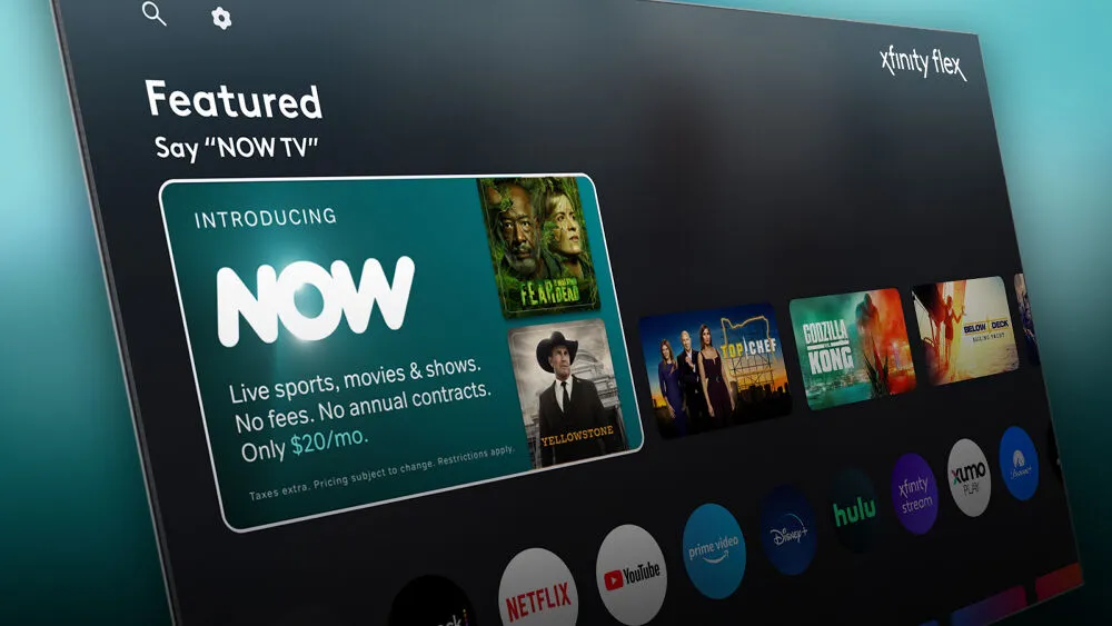Xfinity Stream app with Now TV channels.