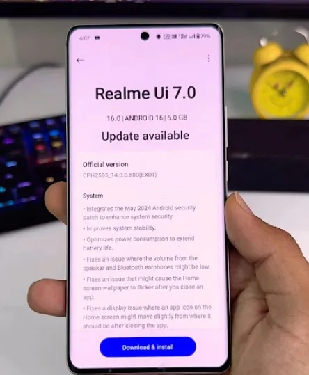 Realme UI 7.0 screen on smartphone.