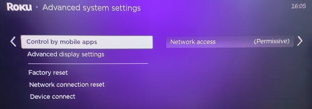Roku mobile app control settings