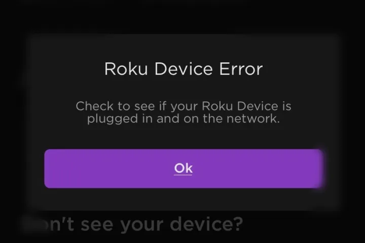 Smartphone with Roku app connection error