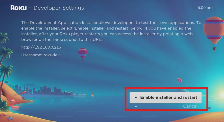 Roku remote enabling developer mode.