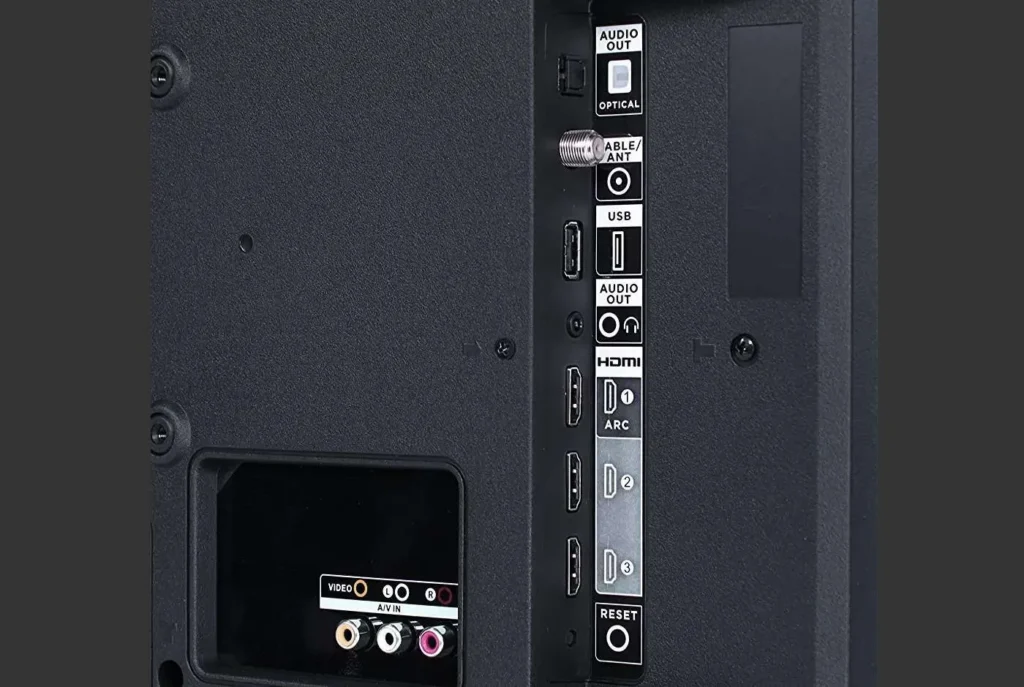 Diagram of Roku TV input ports including HDMI, USB, and A/V.