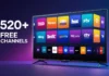 Sling Freestream thumbnail showing smart TV with 520+ free channels including news, sports, movies and international content