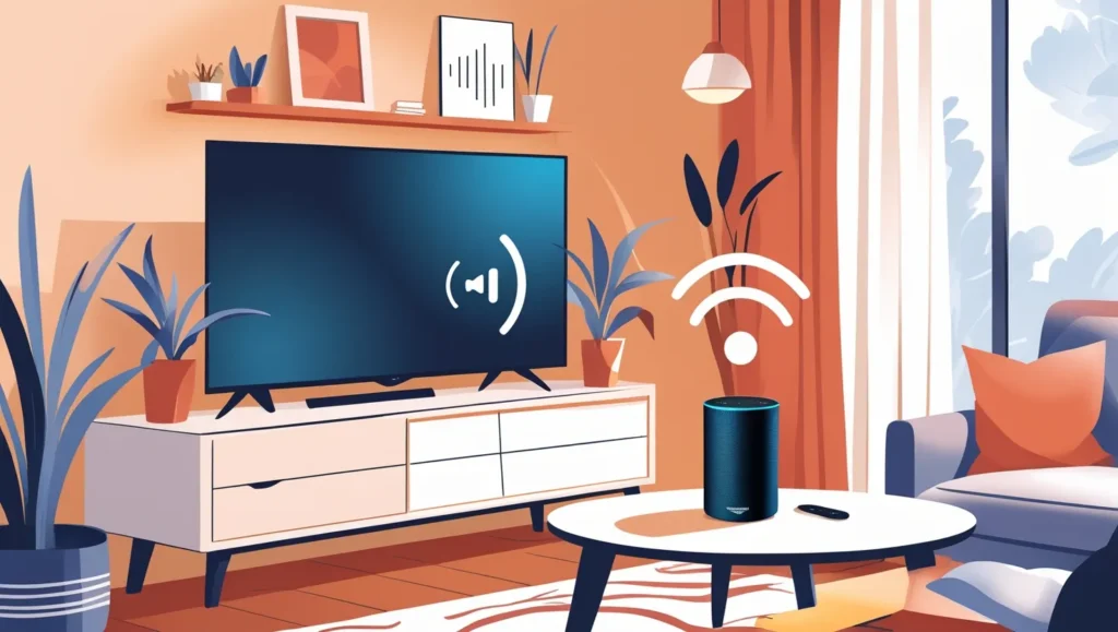 Smart speaker and TV in a living room.