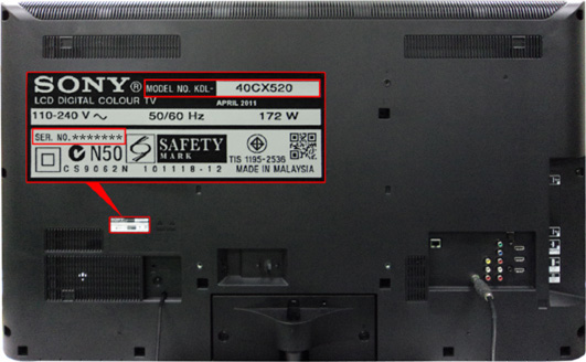 TV back with serial number sticker