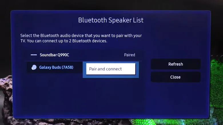 TV Bluetooth settings menu with headphones.