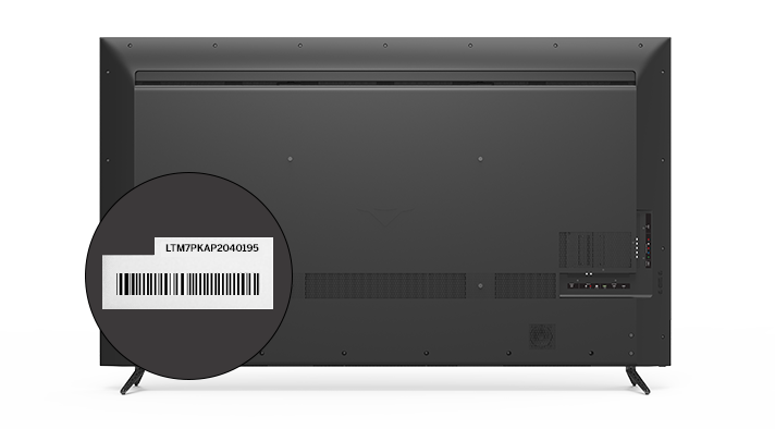 Photo showing the model number label on the back of a Vizio TV.