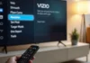 Vizio TV with resolution menu and remote