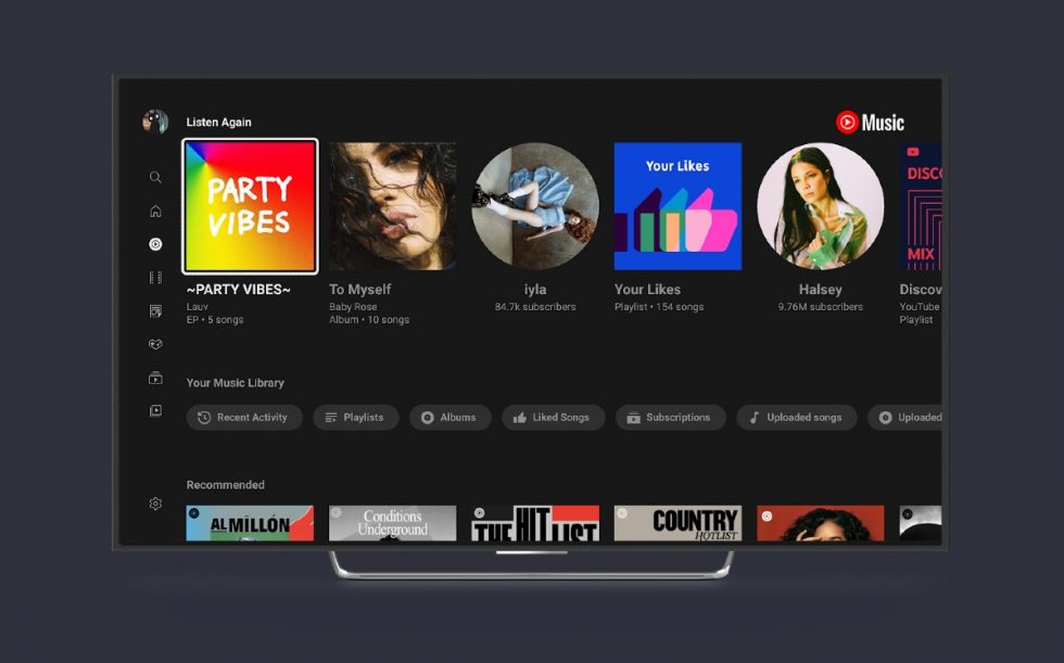 YouTube Music section in TV app
