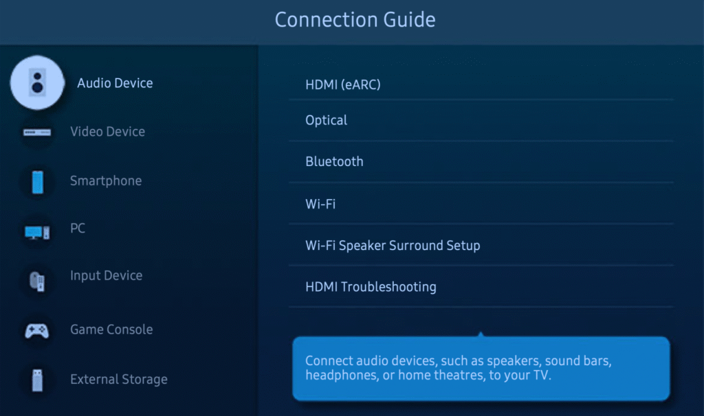 Samsung TV Bluetooth speaker list menu