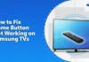 Samsung TV and remote with home button fix text.