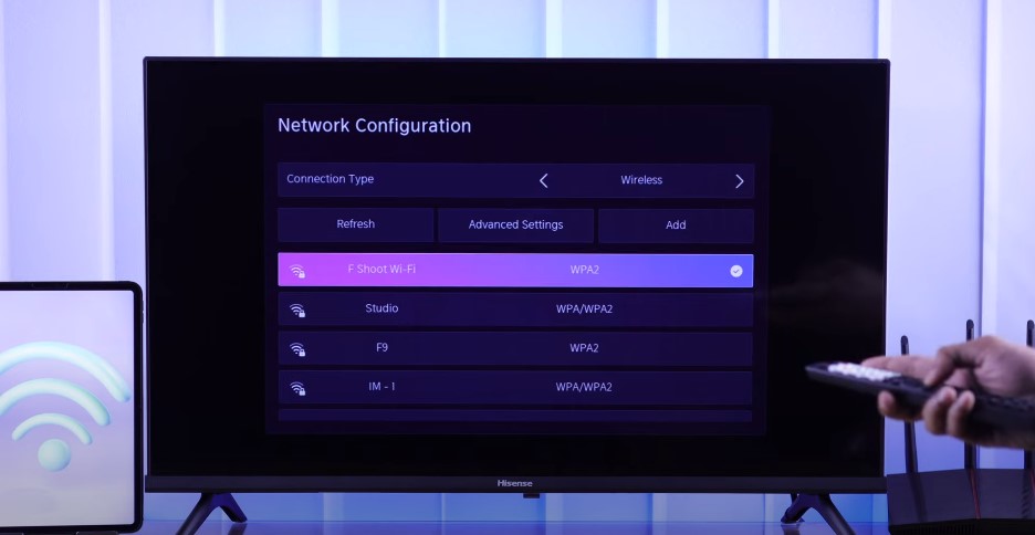 Screenshot of VIDAA OS network settings on Toshiba TV