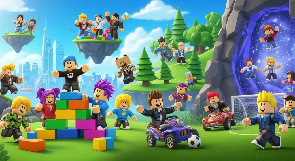 Group of Roblox avatars in a virtual world.