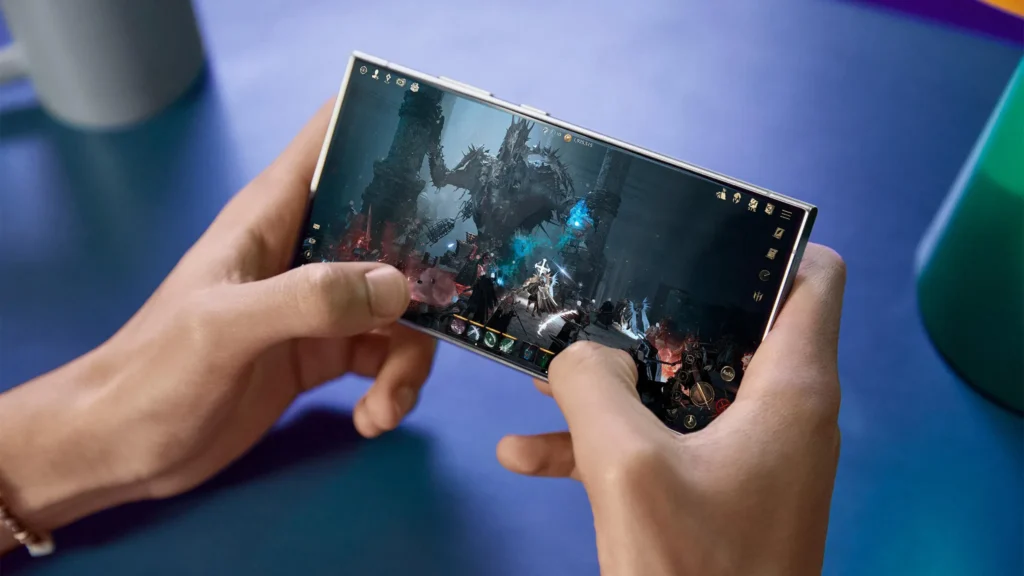 A Galaxy phone in use for cloud gaming